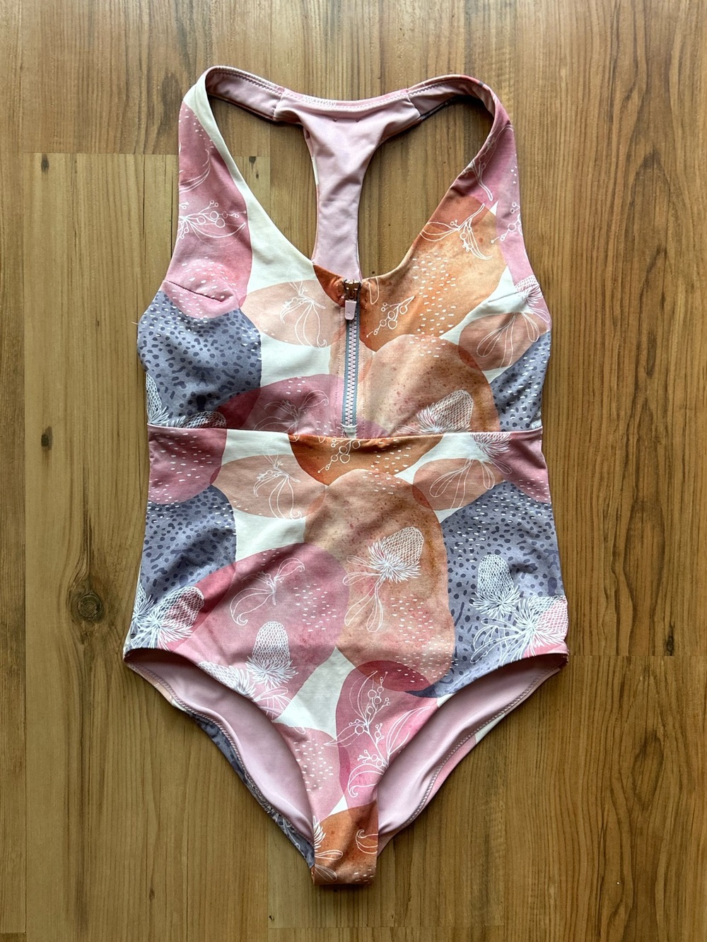O'Neill Pink Peach Blue Patterned One-Piece Swimsuit